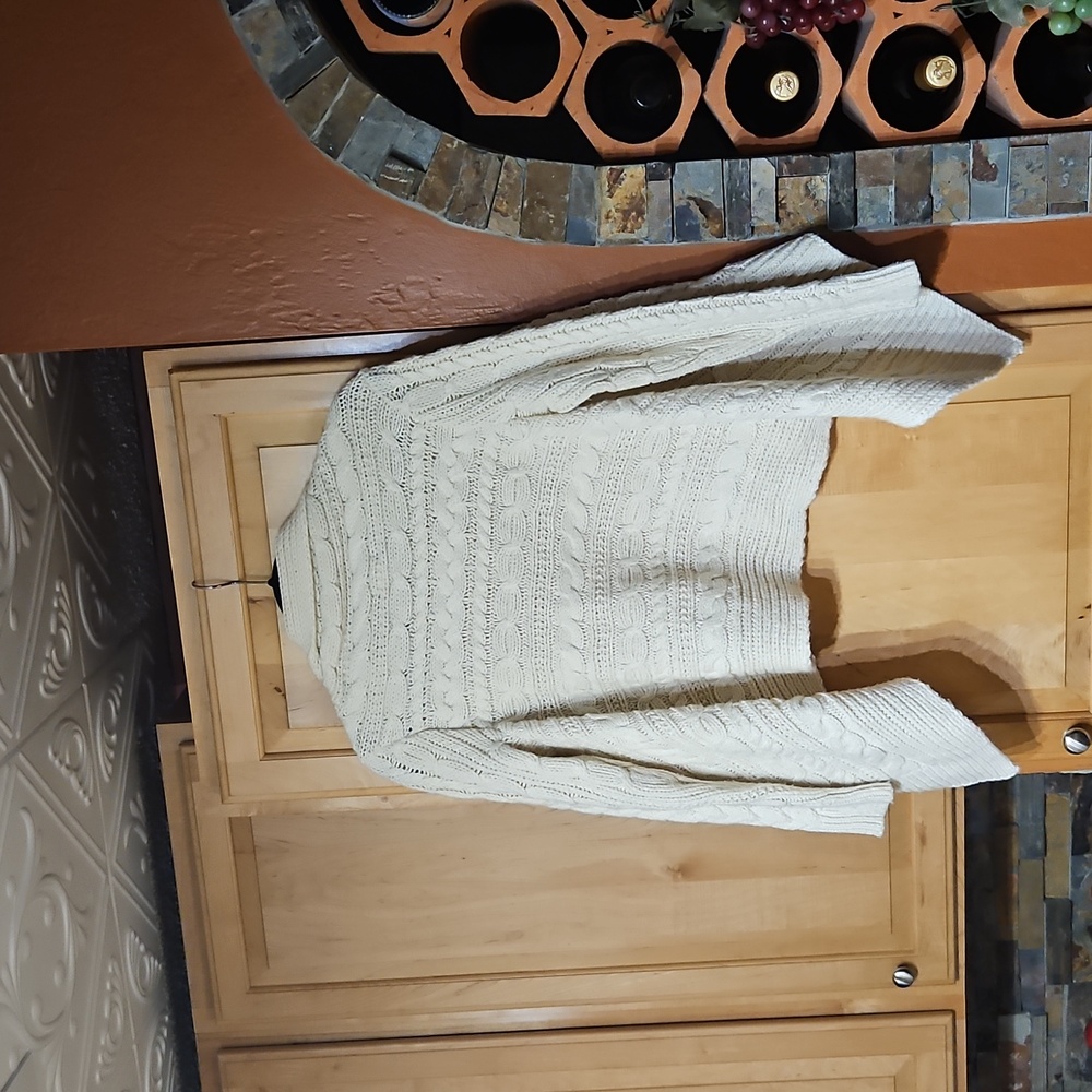 Ralph Lauren Cream Wool Blend Cable Knit Long Sleeve Open Front Cardigan Sweater - Picture 2 of 3